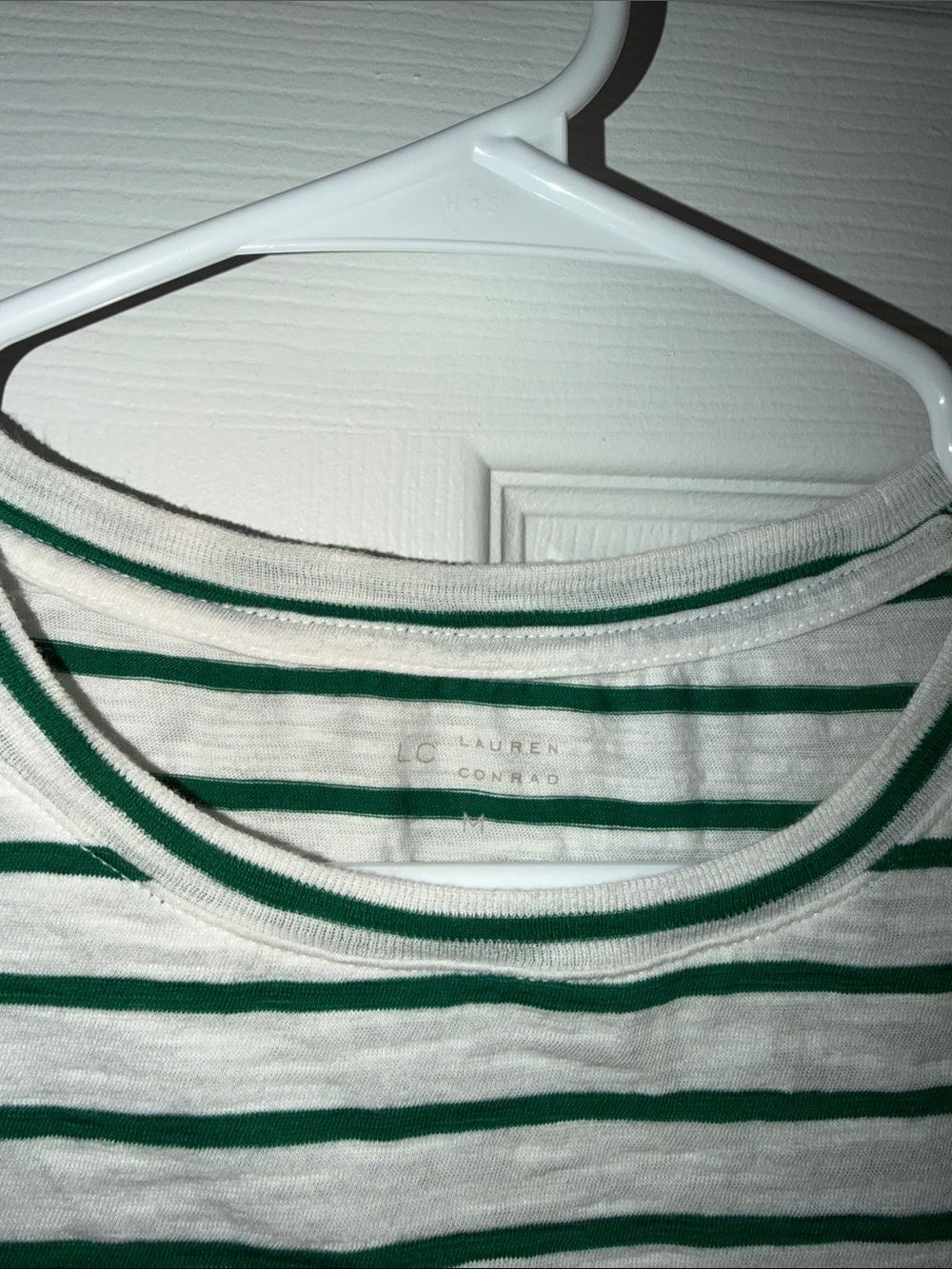 LC Lauren Conrad White Tee with Green Stripes